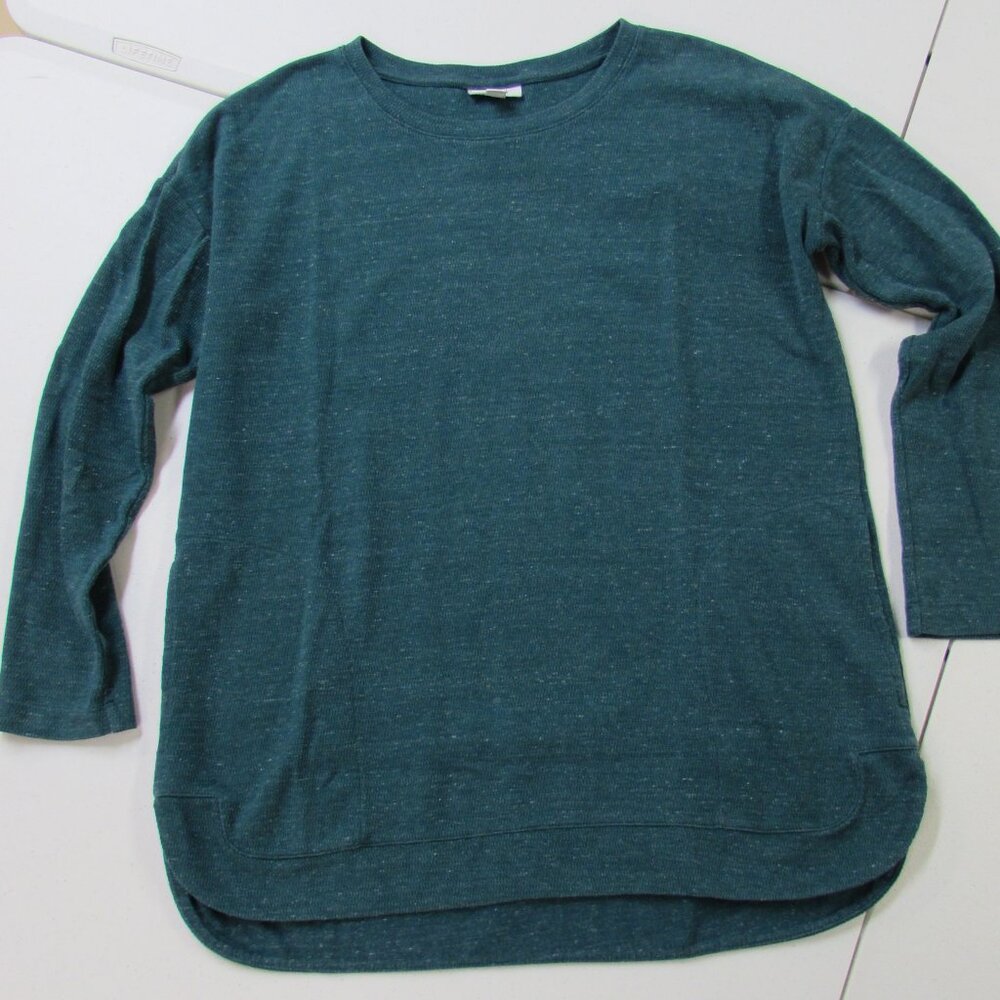 J Jill Heathered Teal Long Sleeve Thermal Tunic Pockets Small